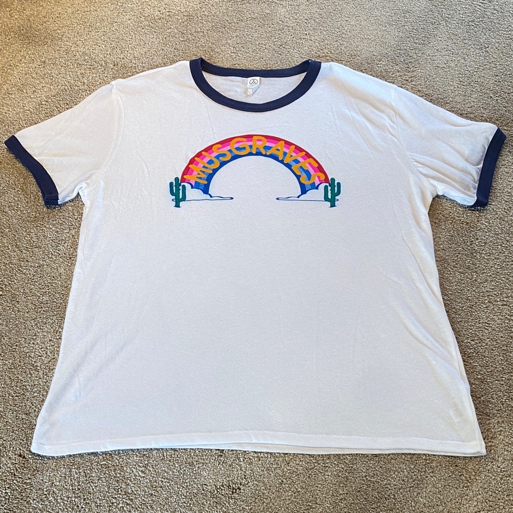 Kacey Musgraves Ringer White Rainbow Catcus Merch Golden Hour Era T-Shirt LARGE - Picture 2 of 9